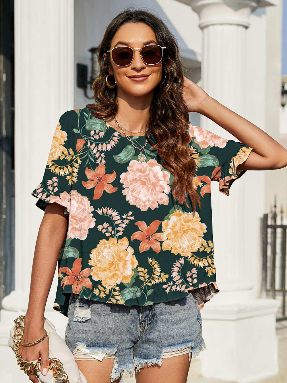 Floral Ruffled Flounce Sleeve Blouse - Trendsi - Flyclothing LLC
