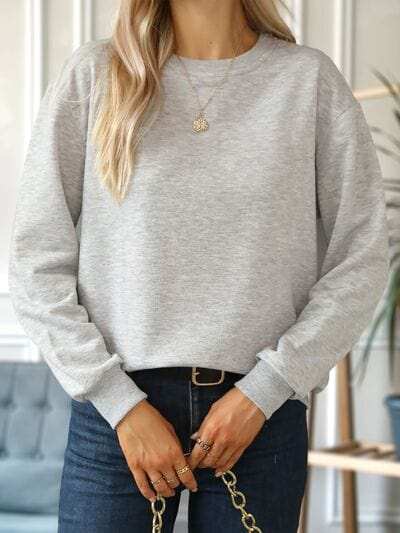 Round Neck Dropped Shoulder Sweatshirt - Trendsi - Flyclothing LLC