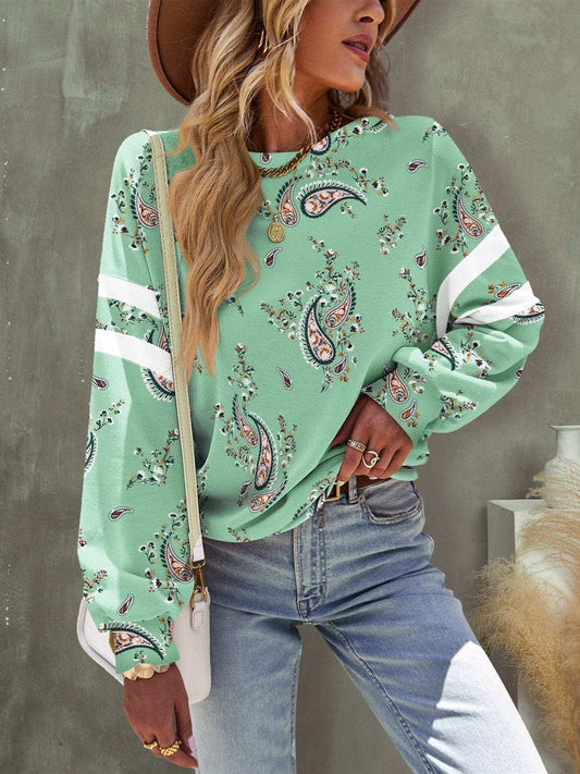 Paisley Dropped Shoulder T-Shirt - Trendsi - Flyclothing LLC