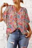 Floral Notched Neck Flutter Sleeve Blouse - Trendsi - Flyclothing LLC