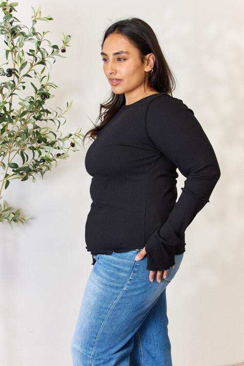 Culture Code Full Size Ribbed Round Neck Long Sleeve Top - Trendsi - Flyclothing LLC
