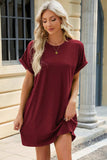 Round Neck Rolled Short Sleeve Tee Dress - Trendsi - Flyclothing LLC