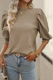 Textured Mock Neck Lantern Sleeve Blouse - Trendsi - Flyclothing LLC