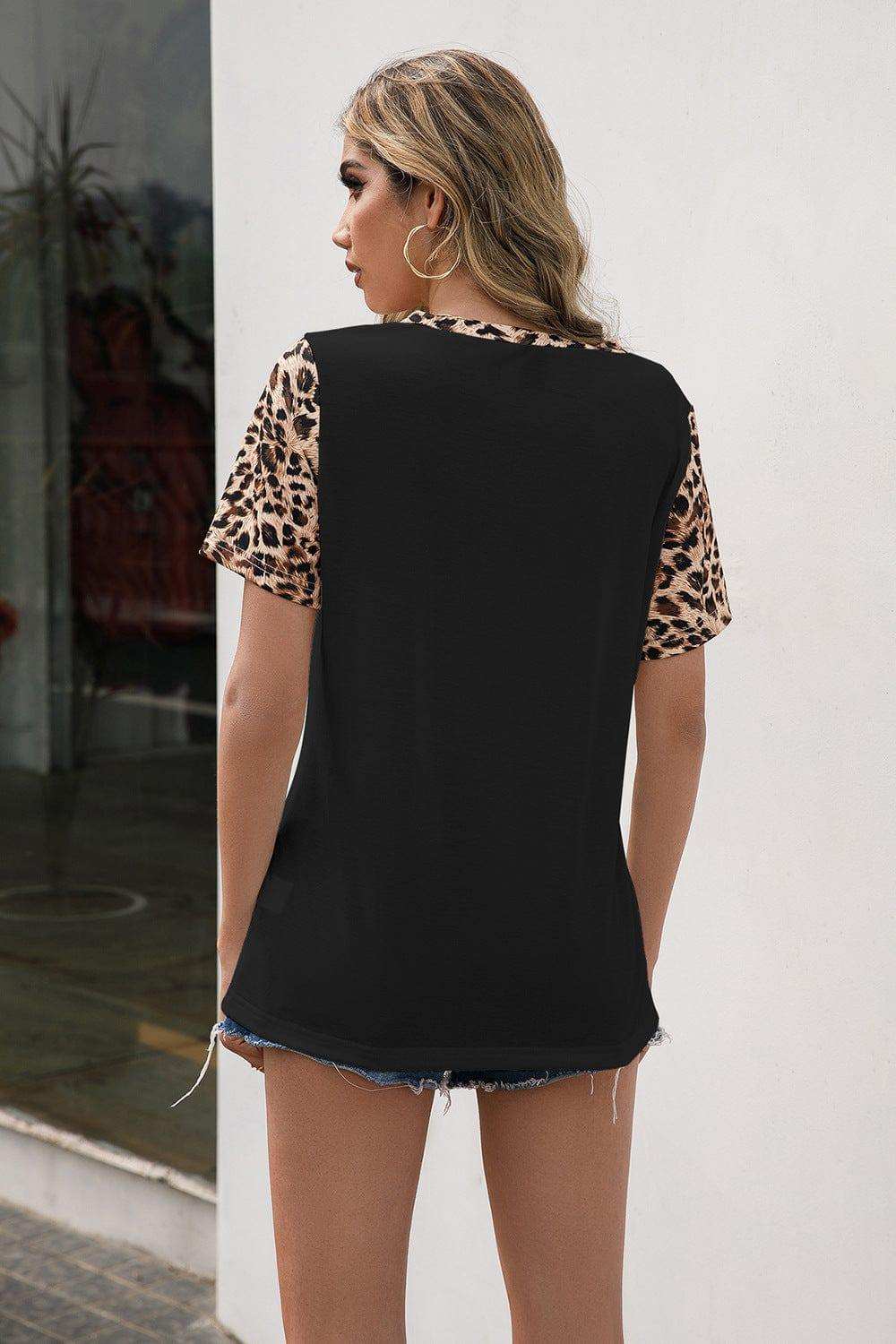 Leopard V-Neck Tunic Tee - Trendsi - Flyclothing LLC