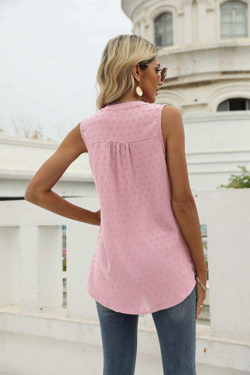 Swiss Dot Notched Neck Tank - Trendsi - Flyclothing LLC