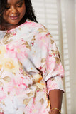 Double Take Floral Round Neck Three-Quarter Sleeve Top - Trendsi - Flyclothing LLC