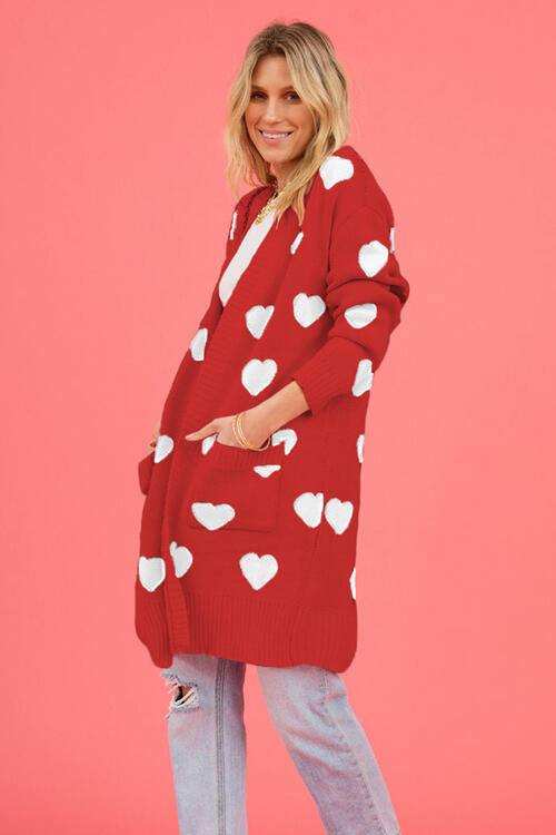 Heart Graphic Open Front Cardigan with Pockets - Trendsi - Flyclothing LLC