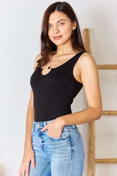 Zenana Microfiber Notched Sleeveless Bodysuit - Trendsi - Flyclothing LLC