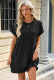 Round Neck Rolled Short Sleeve Tee Dress - Trendsi - Flyclothing LLC