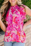 Frill Floral Mock Neck Cap Sleeve Blouse - Trendsi - Flyclothing LLC