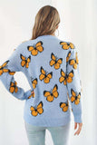 Butterfly Pattern Round Neck Dropped Shoulder Sweater - Trendsi - Flyclothing LLC