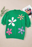 Flower Mock Neck Short Sleeve Sweater - Trendsi - Flyclothing LLC