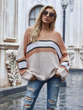 Striped Horizontal Ribbing Long Sleeve Tunic Sweater - Trendsi - Flyclothing LLC