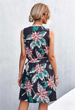 Printed Zip Detail Belted Sleeveless Dress - Trendsi - Flyclothing LLC