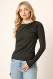 Mittoshop Ruched Long Sleeve Slim Top - Trendsi - Flyclothing LLC