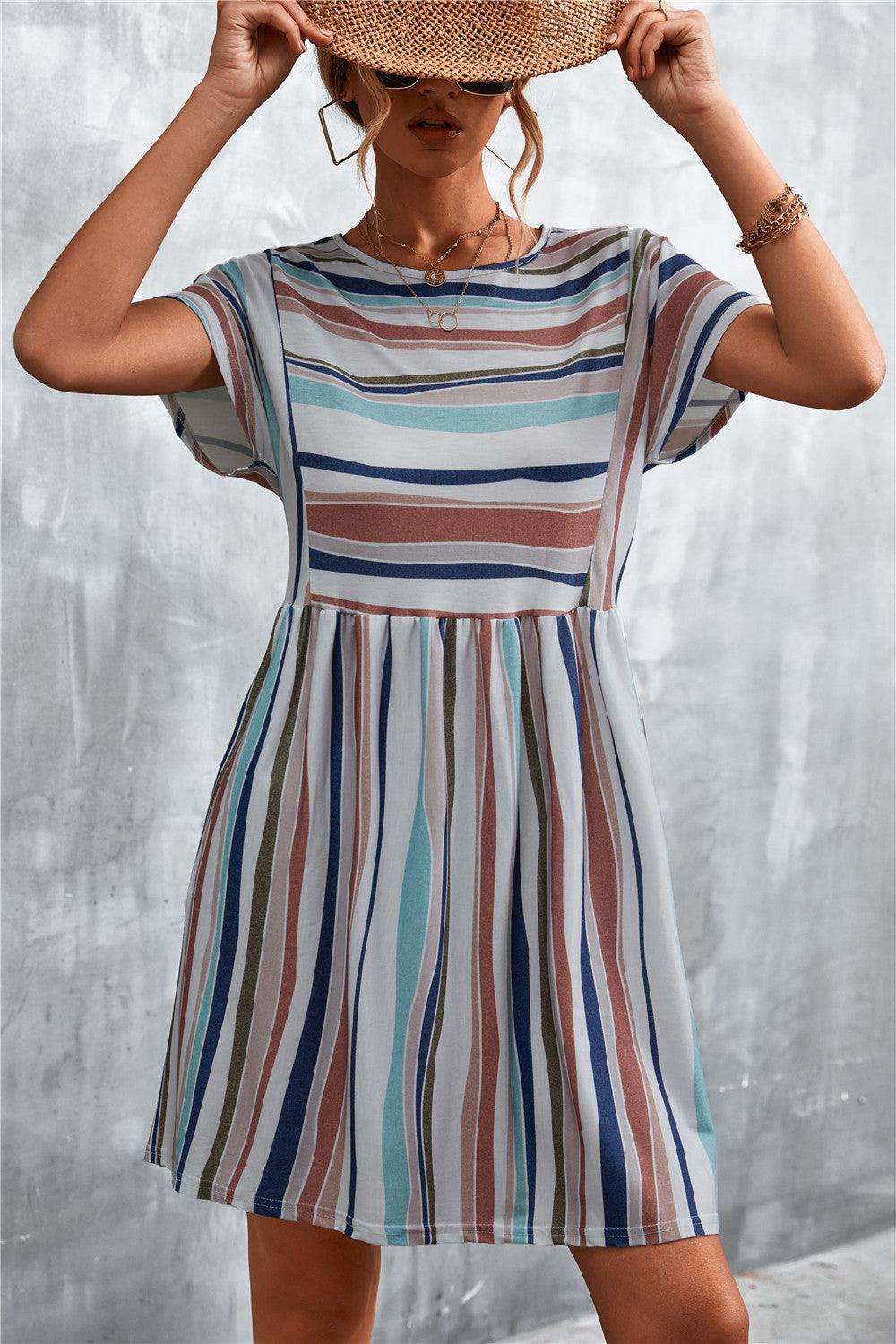 Striped Round Neck Dress - Trendsi - Flyclothing LLC