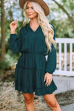 Frill Tie Neck Balloon Sleeve Dress - Trendsi - Flyclothing LLC