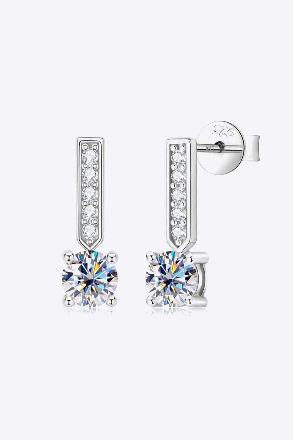 Moissanite and Zircon 925 Sterling Silver Drop Earrings - Trendsi - Flyclothing LLC