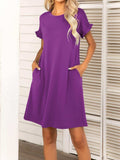 Round Neck Flounce Sleeve Dress with Pockets - Trendsi - Flyclothing LLC
