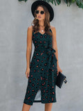 Printed Tie-Waist Spaghetti Strap Dress - Trendsi - Flyclothing LLC