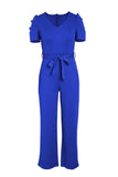Belted Puff Sleeve V-Neck Jumpsuit - Trendsi - Flyclothing LLC