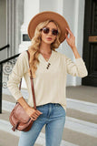 Decorative Button V-Neck Long Sleeve T-Shirt - Trendsi - Flyclothing LLC