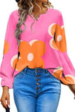 Flower Notched Balloon Sleeve Blouse - Trendsi - Flyclothing LLC