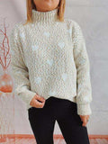 Heart Heathered Turtleneck Drop Shoulder Sweater - Trendsi - Flyclothing LLC