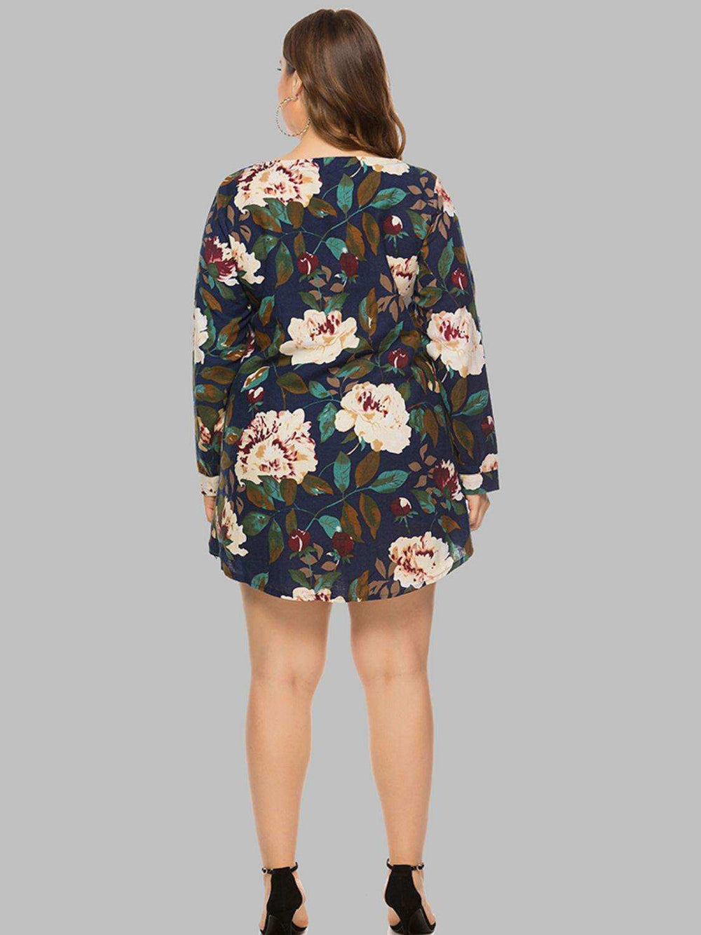 Full Size Floral Long Sleeve Mini Dress - Trendsi - Flyclothing LLC