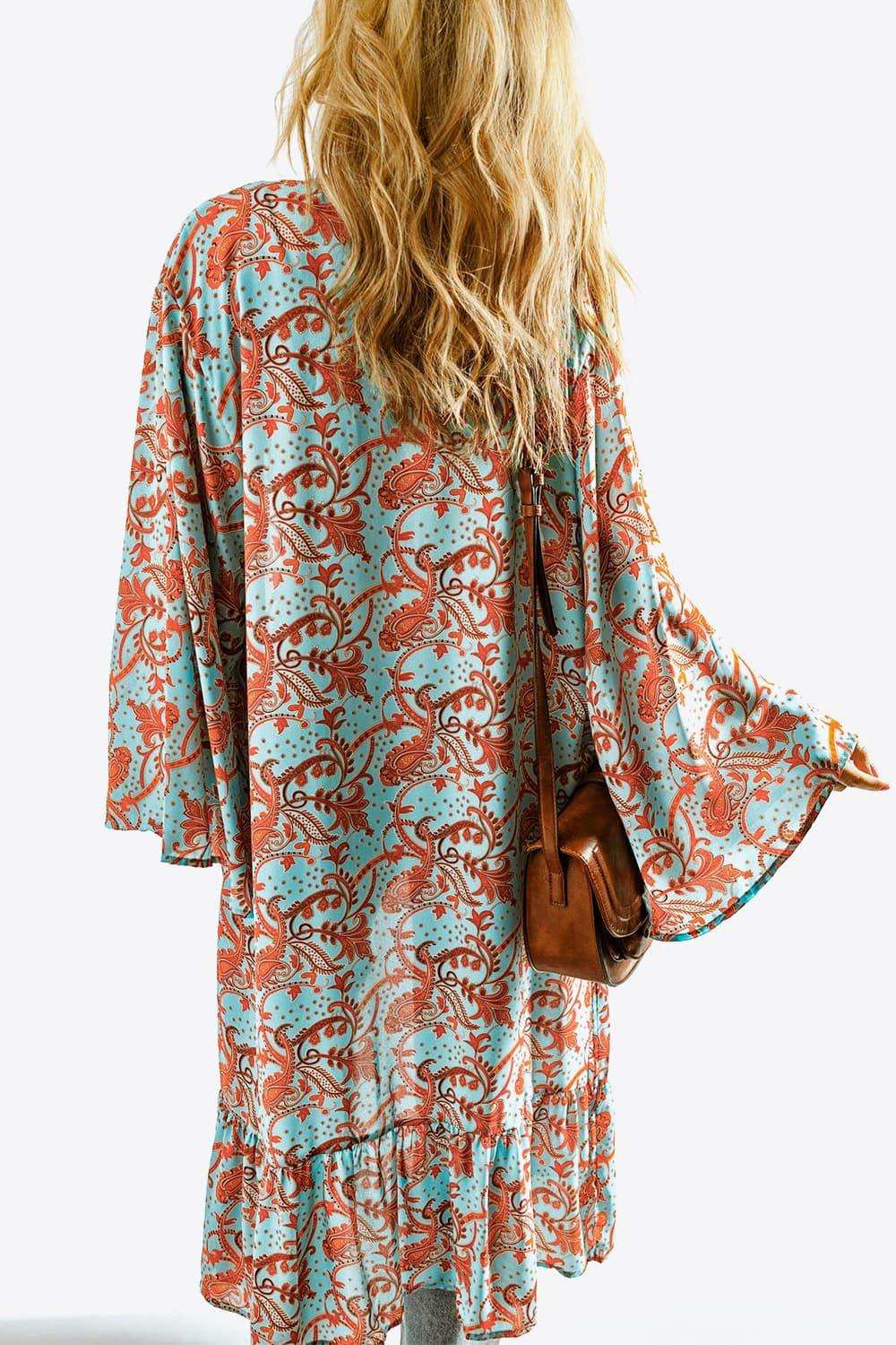 Printed Open Front Duster Cardigan - Trendsi - Flyclothing LLC