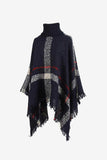 Plaid Turtleneck Raw Hem Poncho - Trendsi - Flyclothing LLC
