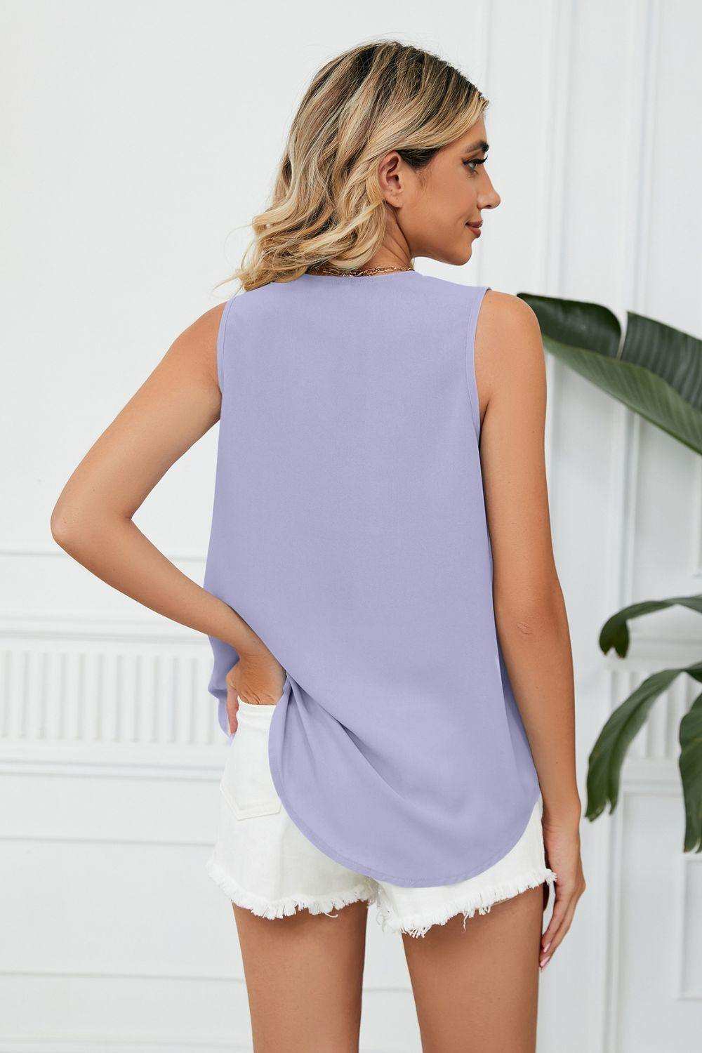 Contrast Trim Plunge Sleeveless Blouse - Trendsi - Flyclothing LLC