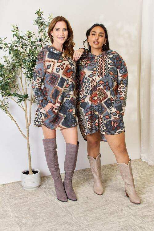 Heimish Full Size Printed Button Up Hooded Jacket - Trendsi - Flyclothing LLC