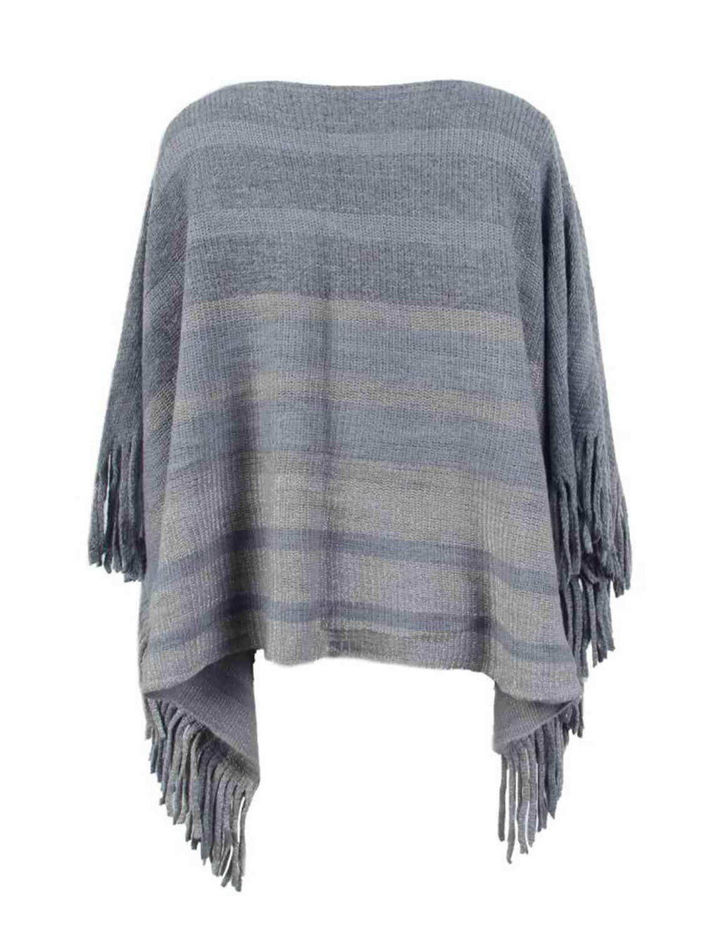 Striped Boat Neck Poncho with Fringes - Trendsi - Flyclothing LLC