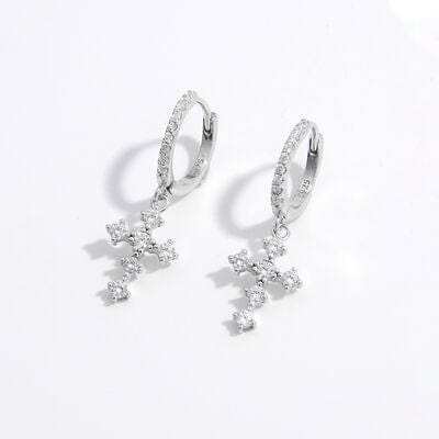 925 Sterling Silver Inlaid Zircon Cross Dangle Earrings - Trendsi - Flyclothing LLC