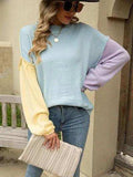 Color Block Dropped Shoulder Sweater - Trendsi - Flyclothing LLC