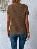 Eyelet Round Neck Short Sleeve T-Shirt - Trendsi - Flyclothing LLC