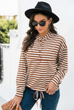 Striped Half-Button Dropped Shoulder Hoodie - Trendsi - Flyclothing LLC