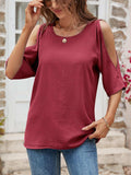 Textured Round Neck Split Sleeve Top - Trendsi - Flyclothing LLC