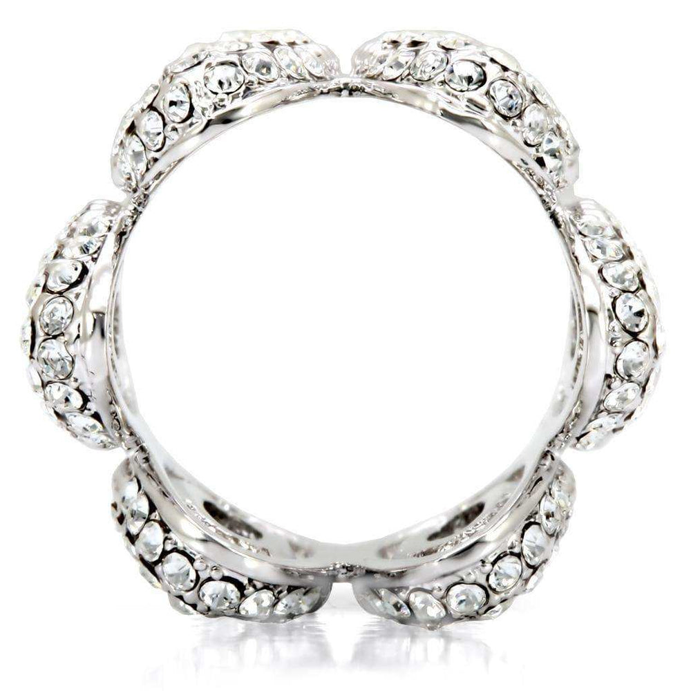 Alamode Rhodium Brass Ring with Top Grade Crystal in Clear - Alamode - Flyclothing LLC