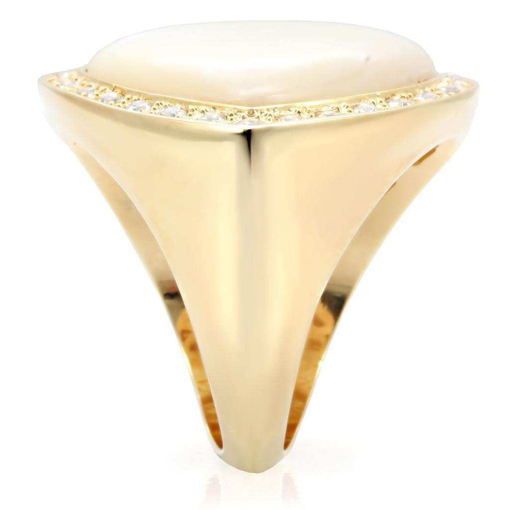 Alamode Gold Brass Ring with Synthetic Synthetic Glass in White - Alamode - Flyclothing LLC