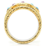 Alamode Gold Brass Ring with Top Grade Crystal in Multi Color - Alamode - Flyclothing LLC