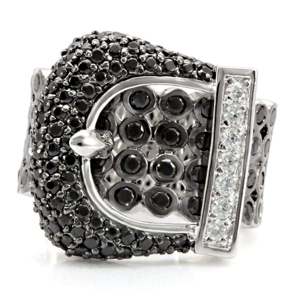 Alamode Rhodium + Ruthenium Brass Ring with AAA Grade CZ in Black Diamond - Alamode - Flyclothing LLC