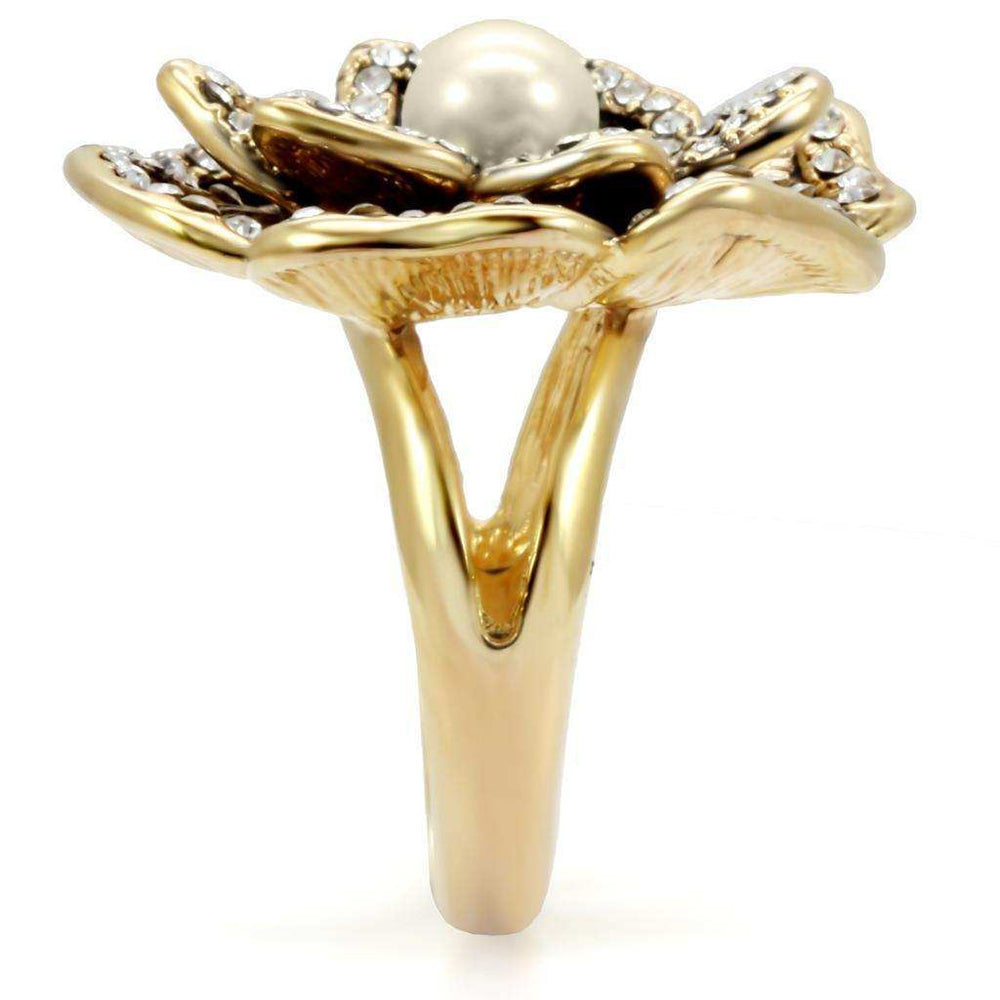 Alamode Gold Brass Ring with Synthetic Pearl in Citrine Yellow - Alamode - Flyclothing LLC