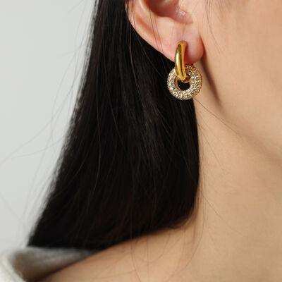 Titanium Steel Inlaid Zircon Double-Hoop Earrings - Trendsi - Flyclothing LLC