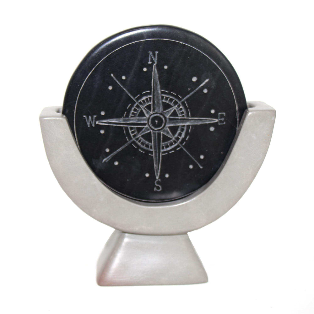 Compass Soapstone Sculpture, Dark Gray Stone - SMOLArt - Flyclothing LLC
