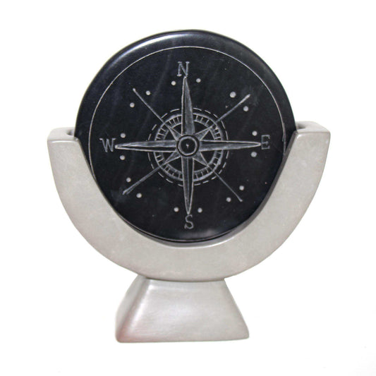 Compass Soapstone Sculpture, Dark Gray Stone - SMOLArt - Flyclothing LLC
