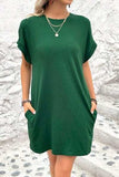 Pocketed Round Neck Short Sleeve Dress - Trendsi - Flyclothing LLC