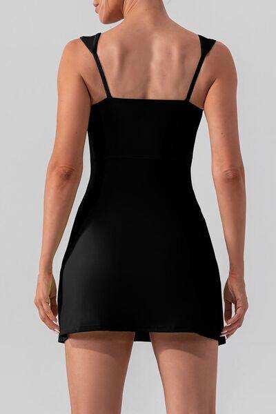 Square Neck Sleeveless Slit Mini Active Dress - Trendsi - Flyclothing LLC