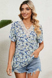 Floral V-Neck Short Sleeve T-Shirt - Trendsi - Flyclothing LLC
